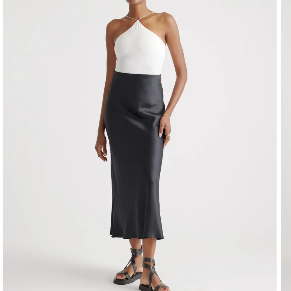 Quince 100% Washable Mulberry Silk Skirt, Black, Large